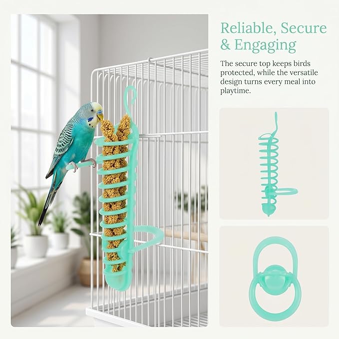 Kisangel Parakeet Millet Spray Holder, Plastic Food Holder Parrot Treat Sticks Feeder for Parakeet Treat Millet Feeding Basket