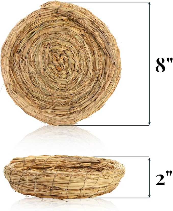 Eorbow 6 Packs Woven Straw Bird Nests, 8" Handmade Flat Base Spawning Nest, Small Animal Breeding Bed Hatch House Cage Accessories for Dove Pigeon Parrot Cuckoo Sparrow Rabbits Chinchillas Hamster
