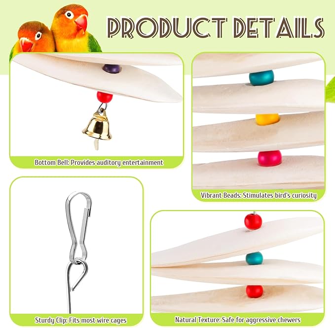 2 Pack Bird Cuttlebone Chew Toys, Natural Cuttlefish Bone for Birds Beak Grinding & Calcium Supplement, Hanging Cage Accessories for Small Medium Birds (2, Thin Slices)