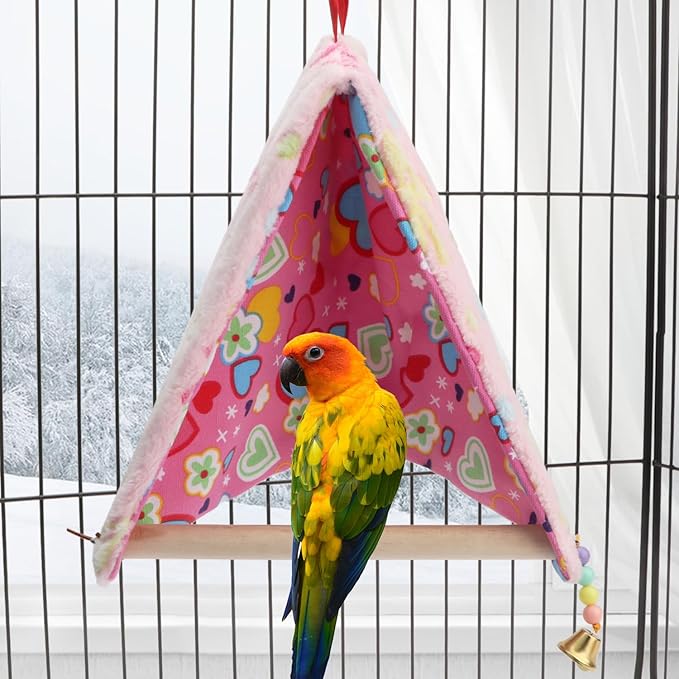 Bird Plush Perch Tent Winter Warm Triangle Hammock Nest Bed for Parrot Budgie Parakeet Cockatiel Lovebird (M)