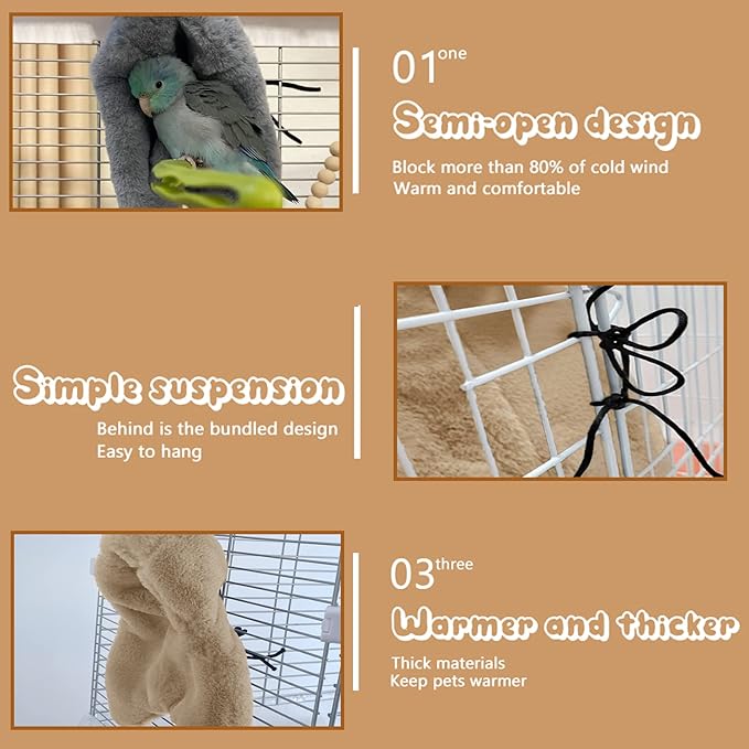 Corner Fleece Bird Blanket,Cuddle Nest Hanging Toy,Bird Comfort Corner Assorted Colors, Parrot Cage Snuggle Hut Warm Bird Nest House Bed Hanging Hammock Toy, for Parakeet Cockatiel Lovebirds Khaki L…