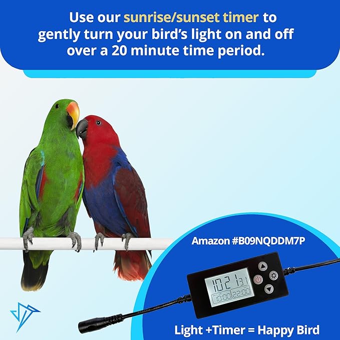 HappyBird Lighting Bird Cage Light with Chew Guard - Full Spectrum LED Pet Light - Simulates Natural Environment - Safe for Hookbill Birds – Easy to Install - (18" Long)