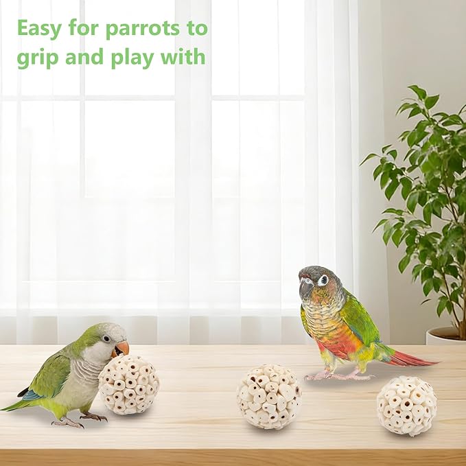 Wontee Bird Toys Sola Balls 2.4" Parrot Foraging Toys Soft Sola Atta Ball Parrot Chew Shred Toy for Cockatiels Conures Parakeets Budgies Senegal (4)
