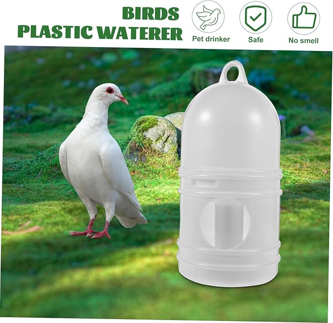 Hemobllo Pigeon Bird Water Dispenser, Plastic Poultry Water Dispenser with Top Handle 1 L Capacity Drinker Waterer Automatic Drinker Feeding for Parrot Chickens Pigeon Dove (2Pcs, White)