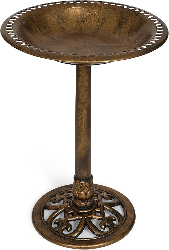 Backyard Expressions Outdoor Garden Bird Bath - Bronze - Weather Resistant Polyresin - 27 Inch