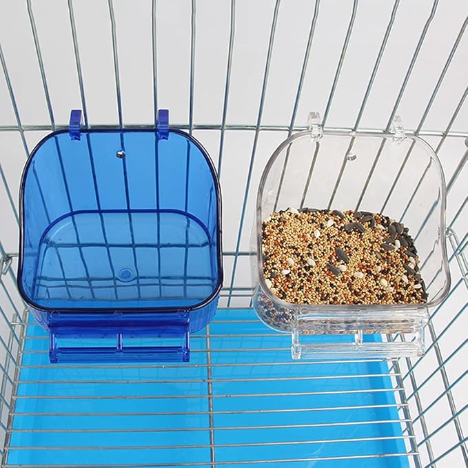 Bird Bath Box Parrot Bathing Cage Accessory for Small Birds Parakeet Canary Budgerigar Lovebirds Blue Transparent Bird Bath for Cage Inside Cockatiel Parakeet Birds Parrot Conure Canary