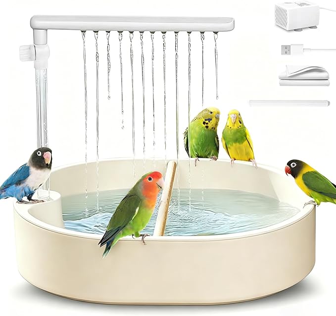 Automatic Bird Bath, Large Bird Shower Fountain, Parrot Bathtub with Circulating Faucet, Indoor Fountain with USB Pump for Cockatiel, Conure, Budgie, African Grey, Lovebird