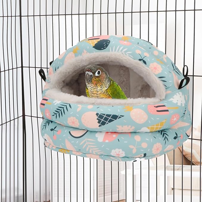 Bird Nest House Winter Warm Bird Bed Hanging Hammock Snuggle Hut for Parakeets Budgies Cockatiels Conures Quaker Parrot (Medium, Blue)