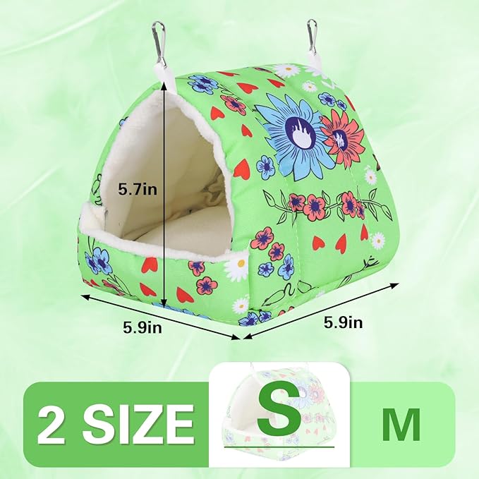 Bird Bed for Cage Warm Winter Nest Hammock with Hanging Hook Cage Accessories for Small Birds Parakeets Cockatiels Love Birds Cockatiels Conures Hamster (Green, S)