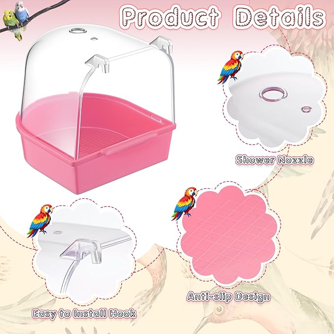 Honeydak 3 Pieces Clear Bird Bath for Cage Parakeet Bird Cage Accessories Hanging Bath Box Parrot Bathing Tub with Clear View for Cockatiel Conure Canary Budgies Parrots(Bright Colors)
