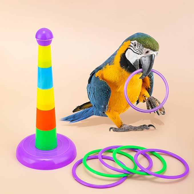 Skylety 10 Pcs Bird Training Toys Parrot Intelligence Accessories Include Bowling Basketball Toy Rings Shopping Cart Skateboard Bell Ball for Parakeet Cockatiel Macaw Parrot, Random Color