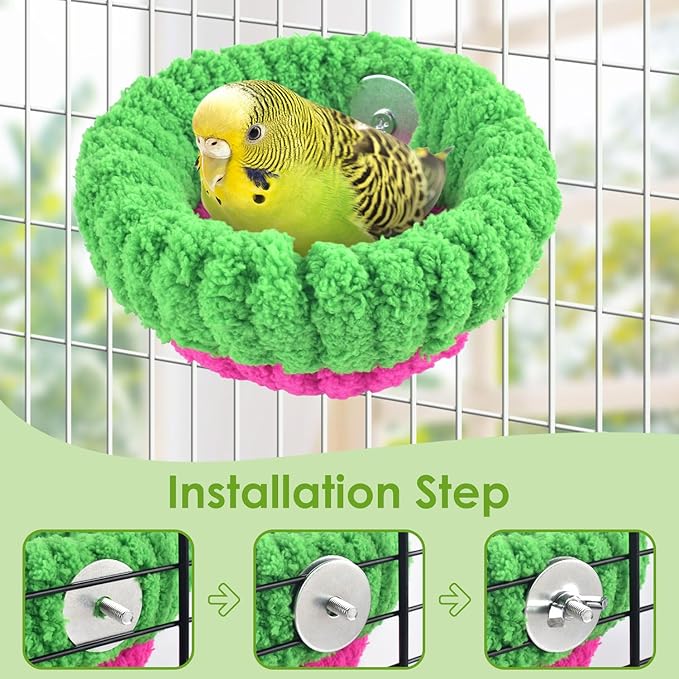 KATUMO Bird Nest, 5.5inch Small Parrot Breeding Bed for Budgie, Parakeet, Cockatiel, Conure, Lovebird, Canary, Finch Birds (Green/Rose, Small)