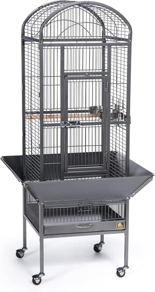 Prevue Pet Products Dome Top Bird Cage - Powder‑Coated Steel Cage with Wheels, Push Button Locks, Seed Guards and Perch, Ideal for Cockatiels, and All Small-Medium Sized Birds - Black Hammertone