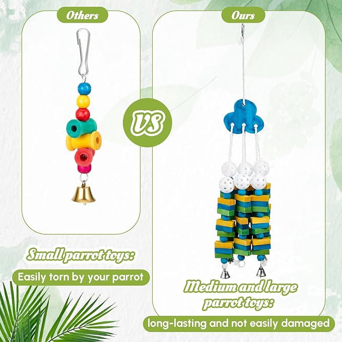 Seenelling 3 Pcs Extra Large Bird Parrot Toy Multicolored Natural Wooden Parrot Cage Chewing Toys for Large Medium Macaws Cockatoos African Grey Birds (Blue Block)