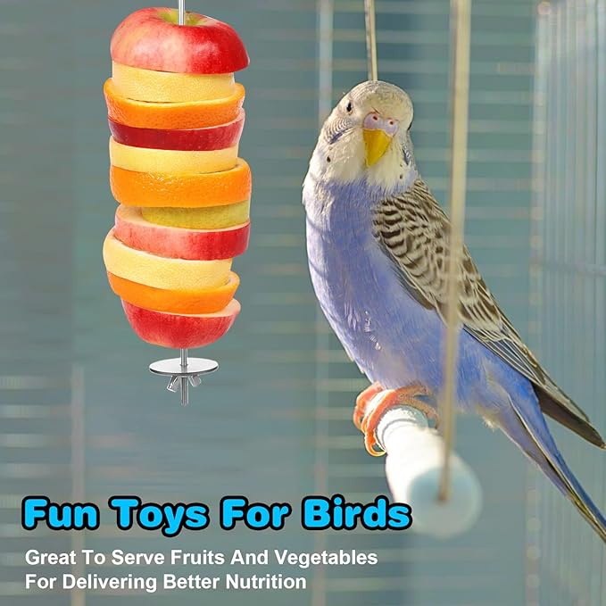 3 Pack Bird Cage Food Holder, Rat Foraging Toys, Stainless Steel Parrot Fruit & Vegetable Skewer Hanging Foraging Toy for Parakeets, Budgies, Macaws