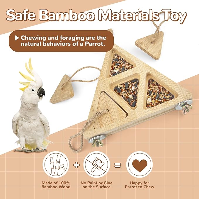 FlidRunest Wooden Bird Foraging Feeder, Interactive Foraging Toys for Parrots, Parrot Chewing Toy, Bird Perches Stand for Parrots, Cockatoo, African Grey, Macaws, Amazon