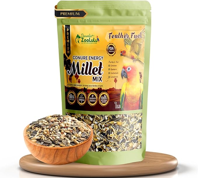 Danodia's Zoolulu Premium Conure Energy Millet Mix (450g/1 lbs) | Bird Food Blend for Conures, Quakers, Cockatiels & Lovebirds | Daily Healthy Nutrition