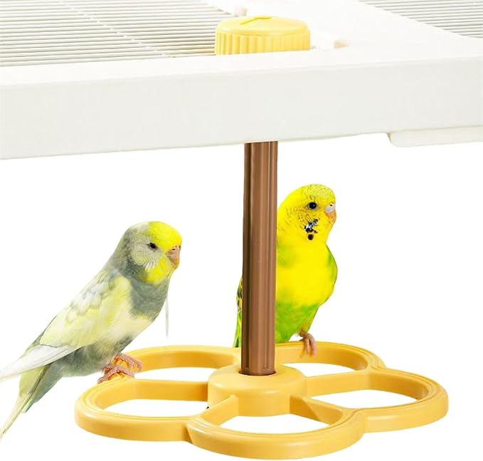 Spinning Bird-Toys Bird Cage Toys & Bird Perch Parrot-Parakeet Budgie Cockatiel Conure Macaw Chicken Parrot Enrichment Cage Accessories Small Animal Chewing Toy (Yellow Perch)
