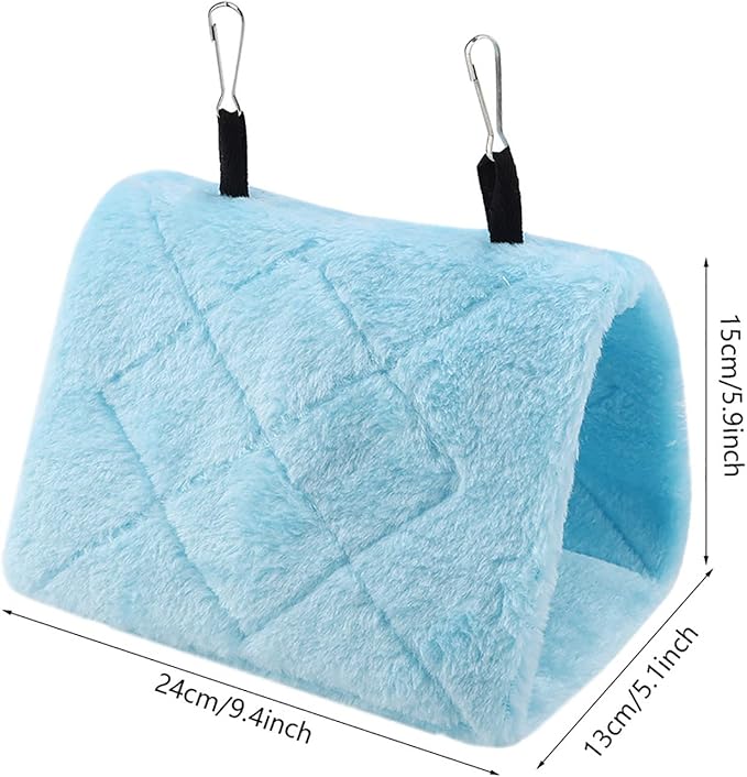 Plush Bird Hammock, Hanging Bird Nest Warm Soft Plush Hammock Hanging Cage Tent Winter Warm Bird Nest House for Birds Parrot Winter Warm Bed Pet Toy Pouch Cotton Bed (M-Blue)