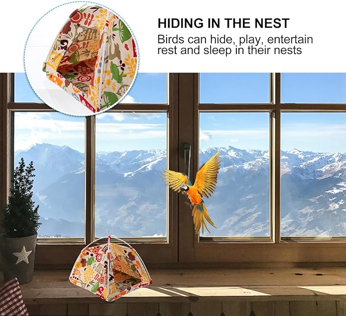 Scicalife Bird Nest Hut Hanging Hammock,Foldable Parrot Cage Tent House Bed Habitat Hideaway Toy
