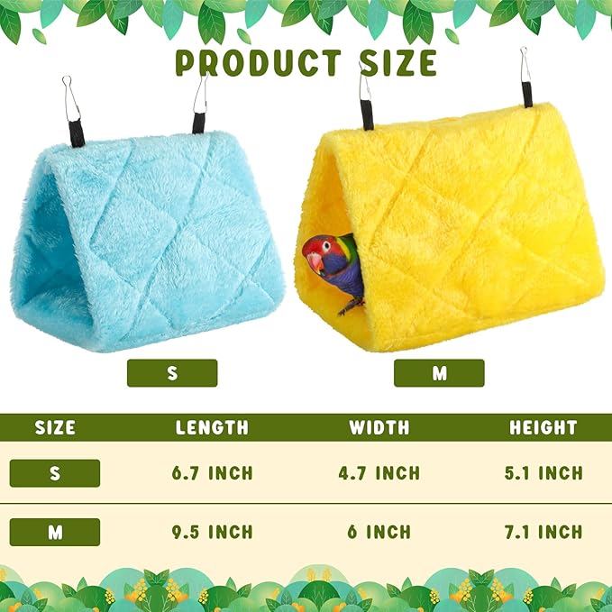AceOrbit 4 Pcs Winter Warm Bird Nest for Cage Plush Birds Hanging Snuggle Cave 6.7" and 9.5" House Shed Hut Parakeet Sleeping Bed Hammock Fluffy Birds Hideaway Tent for Small Parrot(Cute,Diamond)