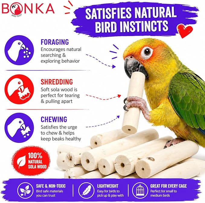 1288 Pk6 Natural Sola Stick Bonka Bird Toys Soft Forage Chew Parrot Parrotlet Budgie Finch Macaw