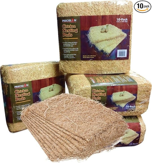 PRECISION PET Chicken Nesting Pads by Petmate – 13” x 13” Premium Chicken Bedding Fit Most Nesting Boxes – 10 Pack,Beige, Made in USA