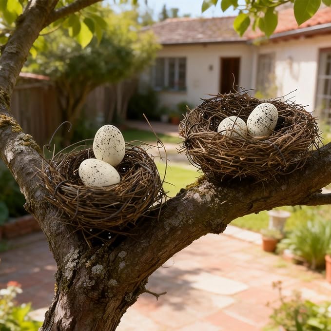 24PCS Small Faux Bird Nest with Eggs for Crafts Handwoven Artificial Rattan Mini Easter Bird Nests Decor for Easter Spring Home Garden Wedding Centerpiece Decorations