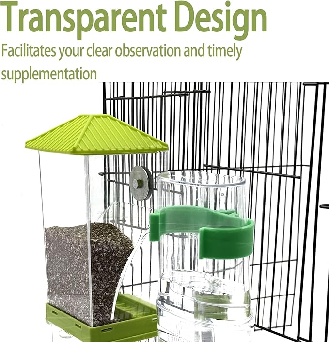 No Mess Bird Feeder, Automatic No-Spill Transparent Bird Feeder Acrylic Parakeet Food Dispenser Cage Accessories for Parakeet Lovebirds Cockatoo Budgie (White)
