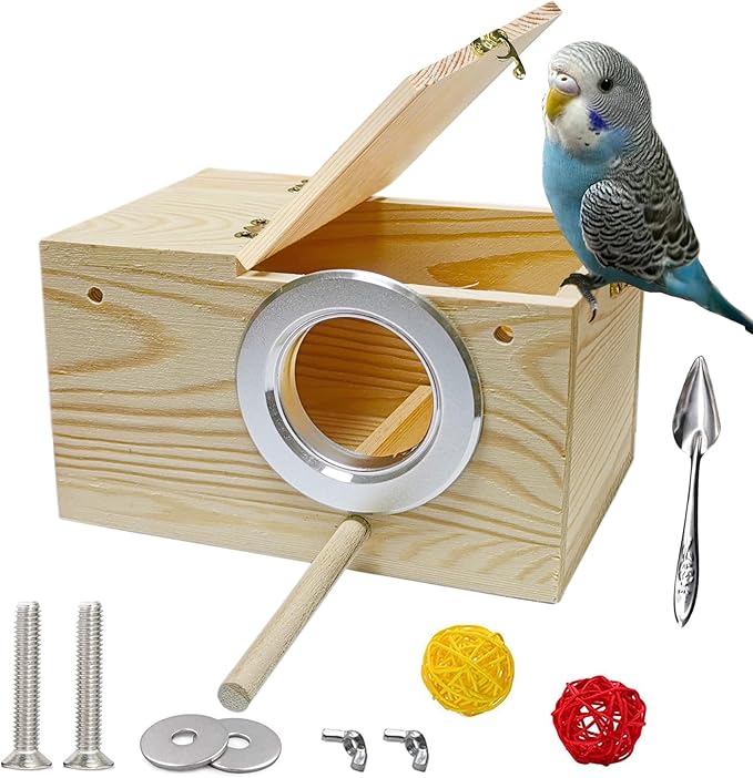 JSLZF Bird Nest, Parakeet Nest Box, Bird Breeding Box with Perch, Wood Budgie Nest Box for Bird, Parrot, Lovebirds, Parrotlet, Finch, Sparrow 7.8” x 4.7” x 4.7”