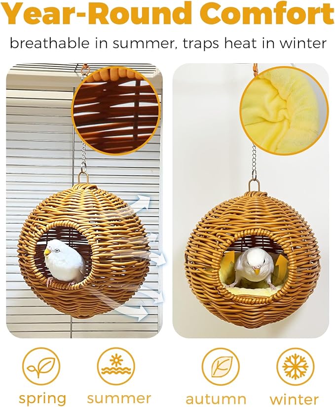 Chewproof Steel Frame Bird Nest for Cage, Washable Small Bird Bed Hammock Hideout Lay Eggs Parakeet Nest Sleep, Parakeet Warm Bed House Hut for Lovebird, Canary, Budgie