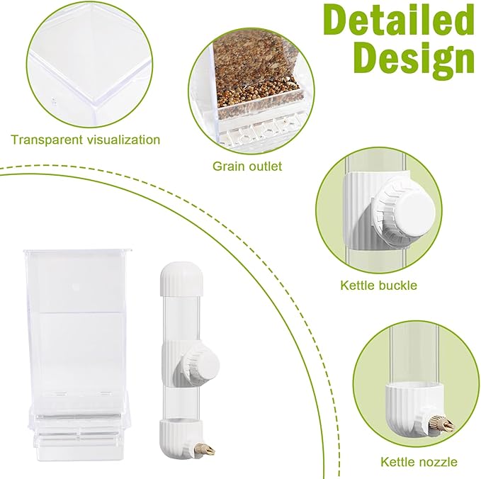Geyecete Bird Feeder Water Dispenser Set no Mess Bird Feeder for cage Automatic Parakeet Cage Accessories,Bird Feeder Cockatiel Finch Budgies