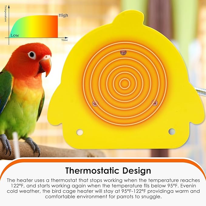 Bird Heater for Cage Parakeets Snuggle Up Heated Pad Bird Warmer for Parrot Parakeets Conure, Warm Bird Perch Stand Birds Cage Accessories and Supplies (Yellow)