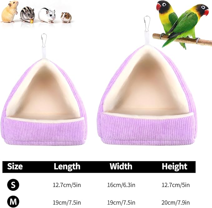 Bird Bed for Cage Winter Warm Bird Bed with Soft Plush Hanging Hammock & Hut Tent, Hideaway Sleeping Nest for Budgies, Parakeets, Cockatiels (Purple, M)