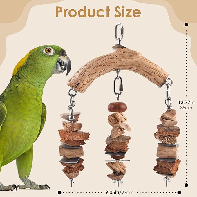 DBNESS Bird Parrot Toys, Hanging Medium Large Birds Wooden Chew Blocks with Stainless Steel Natural Chewing Cage Bite Toy for Macaws African Greys Cokatoos Amazon Parrots Similar Sized Pet Parrots