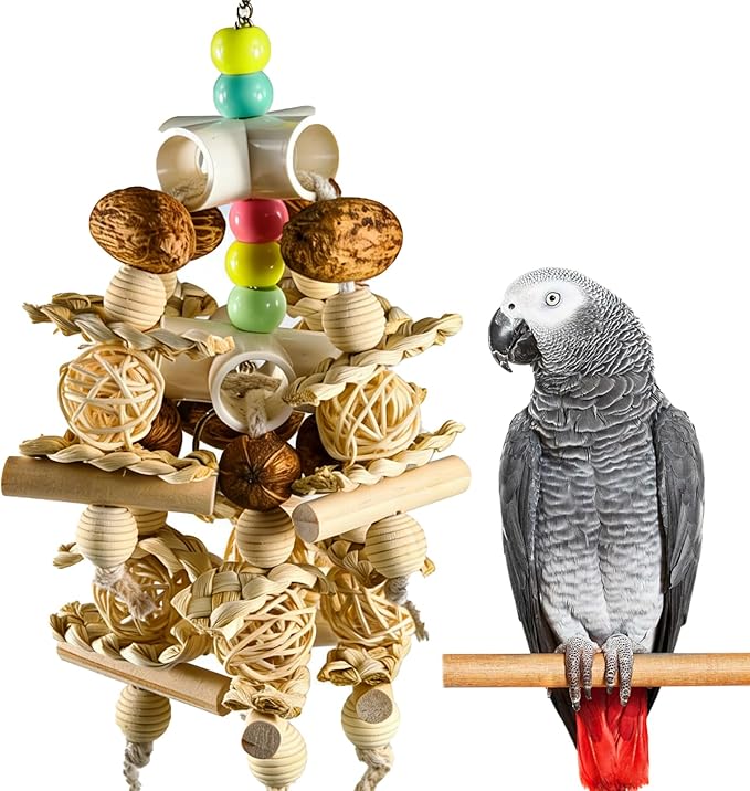 Natural Wooden Parrot Toy - Safe Bird Chewing Toy for Parakeets, Cockatiels, Conures, and Small to Medium Parrots