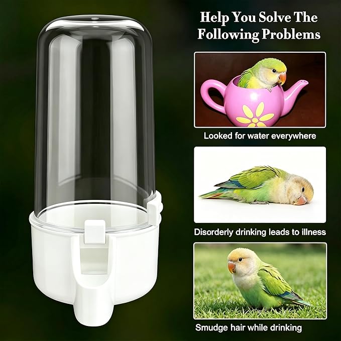 Automatic Bird Water Dispenser Cage Hanging Water Feeder with Anti-Spill Design for Parakeet Canary Small Parrot Lovebirds (2PCS 240ml Water Dispenser)