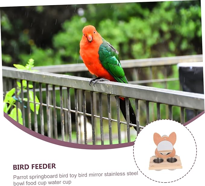 balacoo Parrot Supplies Bird Mirror Food Cup Set Multi-Functional Feeding Bowl and Plaything for Birds Easy to Fill Suitable for Home and Pet Stores Convenient Cleaning and Coordination