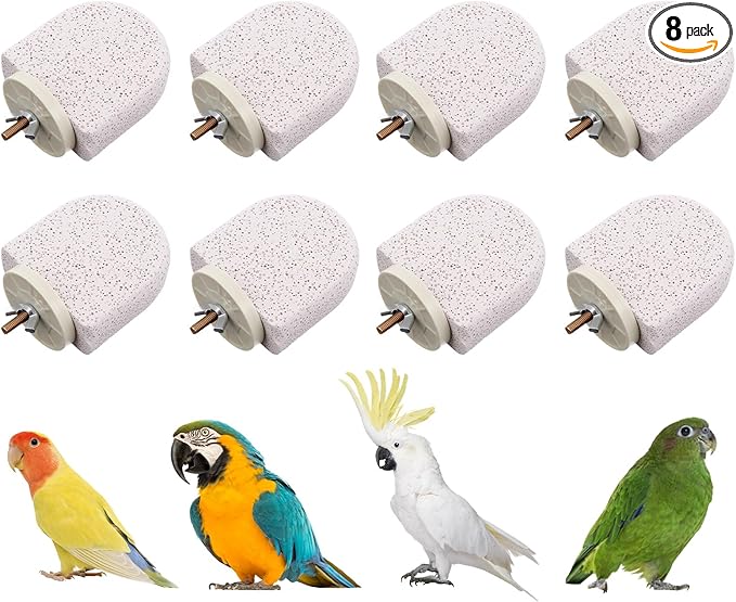 8 PCS Bird Perch Stands, Calcium Perch Beak Grinding Stone Foot Claws Trimmer Platform Chewing Toys for Small Medium Parrot Cockatiel Conure Lovebird Finch, 2.56x2.76 Inch
