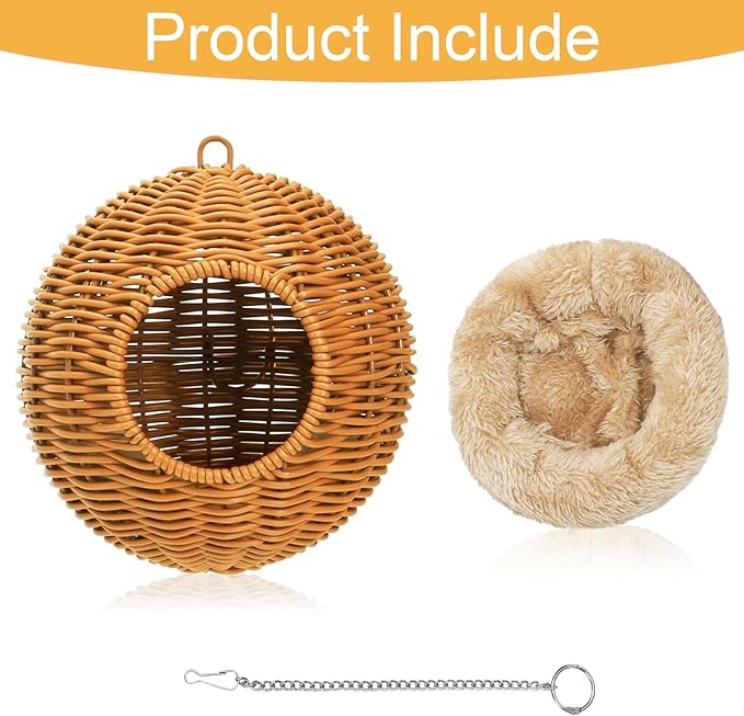 ZENFUN Steel Frame Bird Nest for Cage, Washable Small Bird Bed Chewproof with Plush Pad, Hammock Hideout Lay Eggs Parakeet Nest Sleep, Parakeet Warm Bed House Hut for Lovebird, Canary, Budgie, Finch