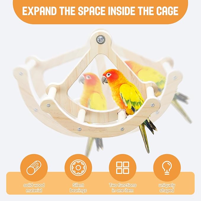 Bird Stand Perch Toy,Interactive Rocking Parakeet Toy and Perch, Wooden Exercise Wheel Cockatiel Toy, Intelligence Puzzle Enrichment Toys,Bird Playground Play Stands for Conure Budgie(A)