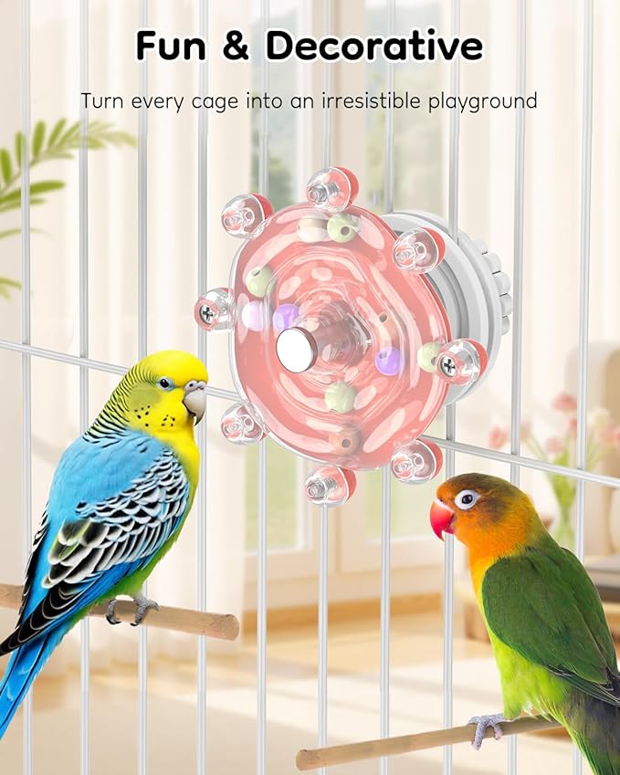 Pawfly Bird Toys for Parakeets, Colorful Spinning Wheel Chew Toy, Interactive Spinner Rattle Parrot Toys, Cockatiel Toy, Parakeet Toys, Bird Cage Accessories for Entertainment Chewing Exercise, Red