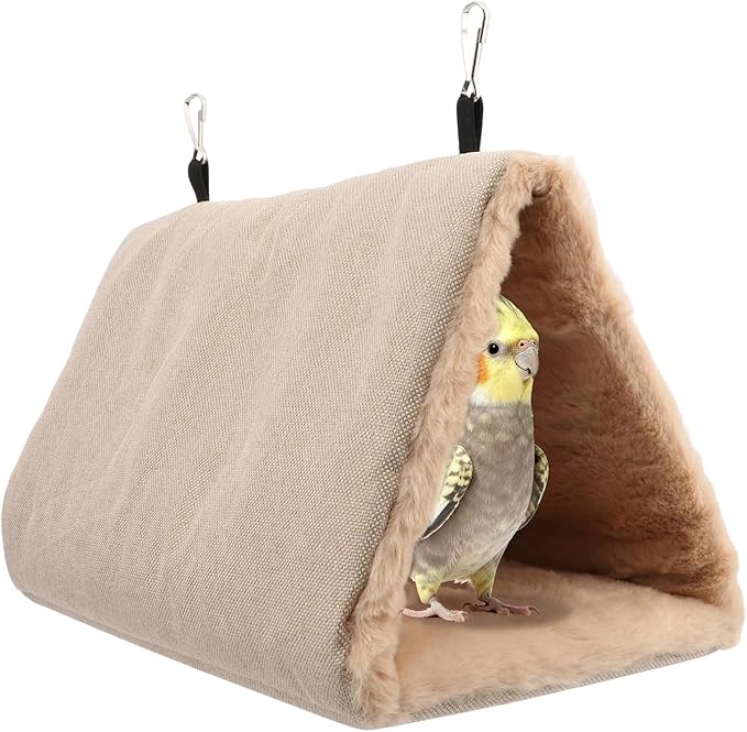 Litewoo Winter Warm Bird Nest House Hanging Hammock Shed Hut Cotton Parrot Sleeping Bed Plush Double Access Birds Hut Hideaway Tent for Parrot Parakeet Cockatiel Cockatoo Budgie Lovebirds (L/Beige)