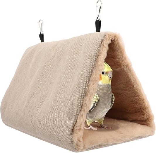 Litewoo Winter Warm Bird Nest House Hanging Hammock Shed Hut Cotton Parrot Sleeping Bed Plush Double Access Birds Hut Hideaway Tent for Parrot Parakeet Cockatiel Cockatoo Budgie Lovebirds (L/Beige)