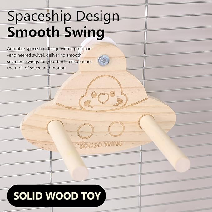 Bird Swing Perch Toy - Wooden Parrot Swing Stand with Wobble Function, Balance Play Gym for Small/Medium Parrots (Budgies, Cockatiels, Lovebirds) Cage Accessories (Melopsittacus undulatus Pattern)