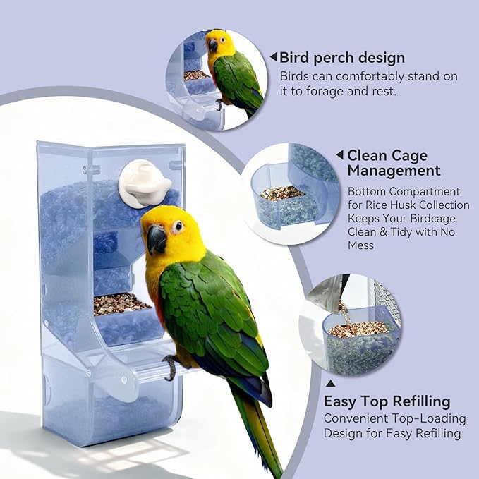 AOTU Automatic Bird Feeder for Cage Crack-Resistant Plastic Parakeet Cage Accessories No Mess Bird Cage Seed Catcher for Small Medium Birds Parrots Cockatiels Parakeets Conures Canaries (Light Blue)