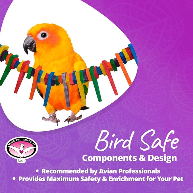 Super Bird Creations SB466 Mini Triangle Teaser Toy for Parrots, Ringnecks, Conures, Quakers, Caiques - Enrichment & Boredom Relief for Parrots - Safe and Durable - Medium Bird Size - 16" x 3" x 2"