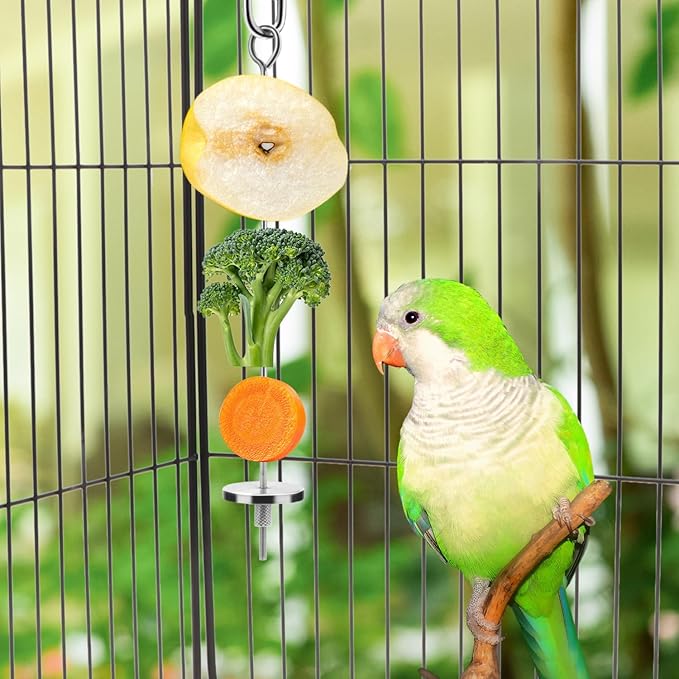 Bird Food Holder Stainless Steel Fruit Vegetable Stick Skewer for Parrots Cockatoo Cockatiel Cage Treating Tool (L: 7.86inch)