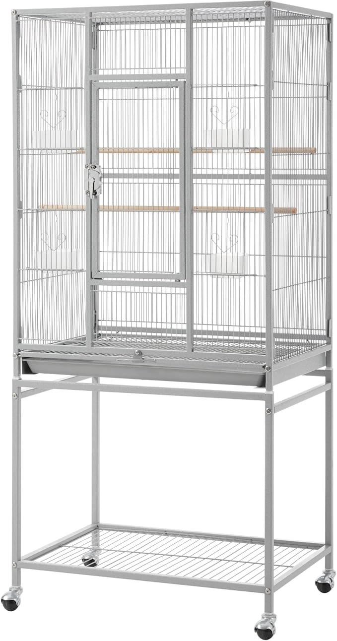 Topeakmart 53.5inch Height Large Bird Cage Extral Space Parrot Cage with Wooden Perch & Stand for Conures Parakeets Budgies, Light Gray