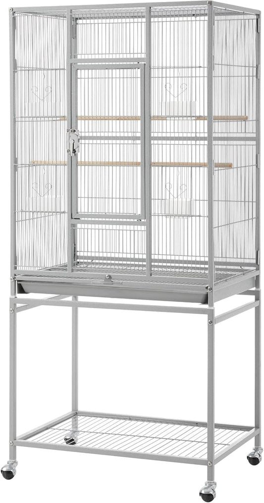 Topeakmart 53.5inch Height Large Bird Cage Extral Space Parrot Cage with Wooden Perch & Stand for Conures Parakeets Budgies, Light Gray